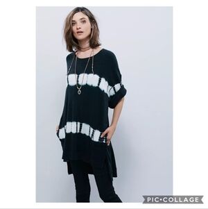Free People Gray And White Tie Dye Tunic Medium Boho